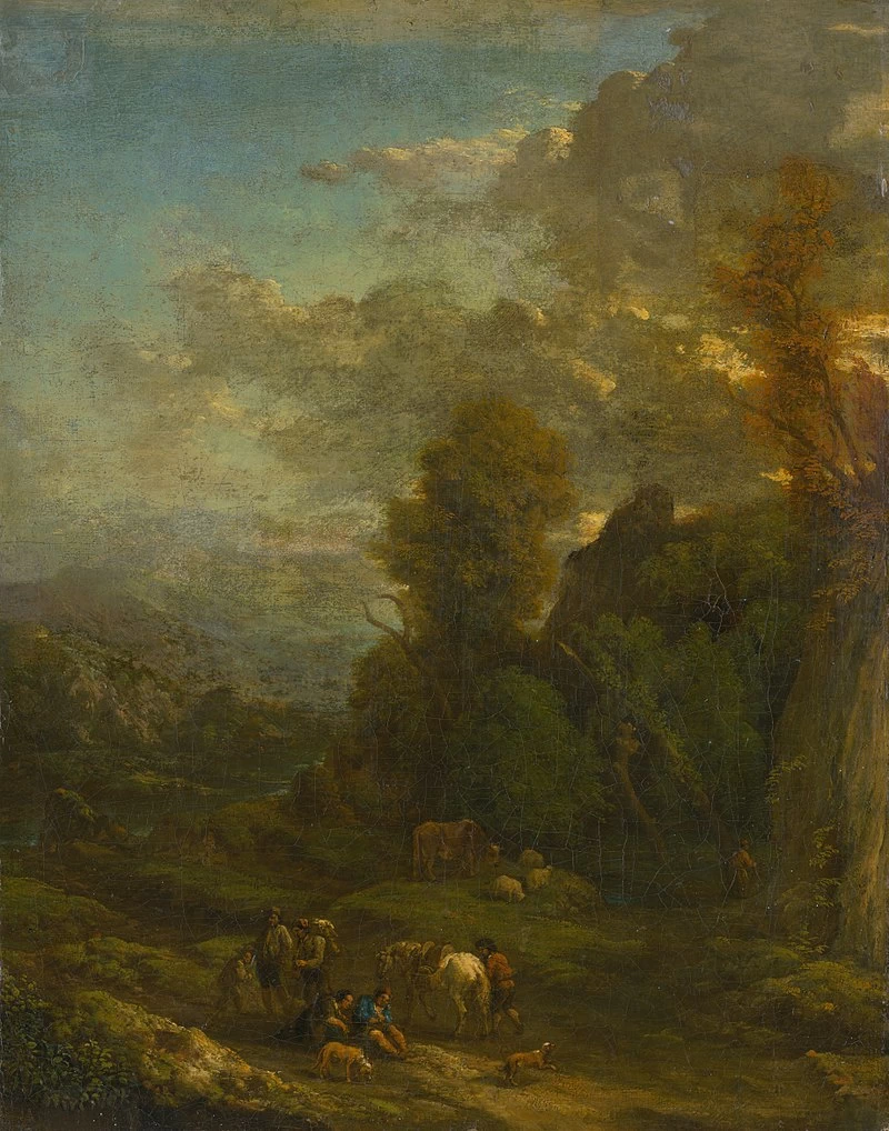 Paesaggio di prima serata con un gruppo di viaggiatori - Galleria Nazionale Slovacca